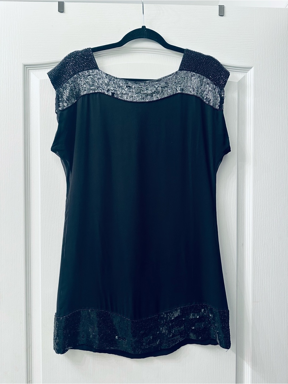 French Connection Black dress with Silver Sequin Trim 6